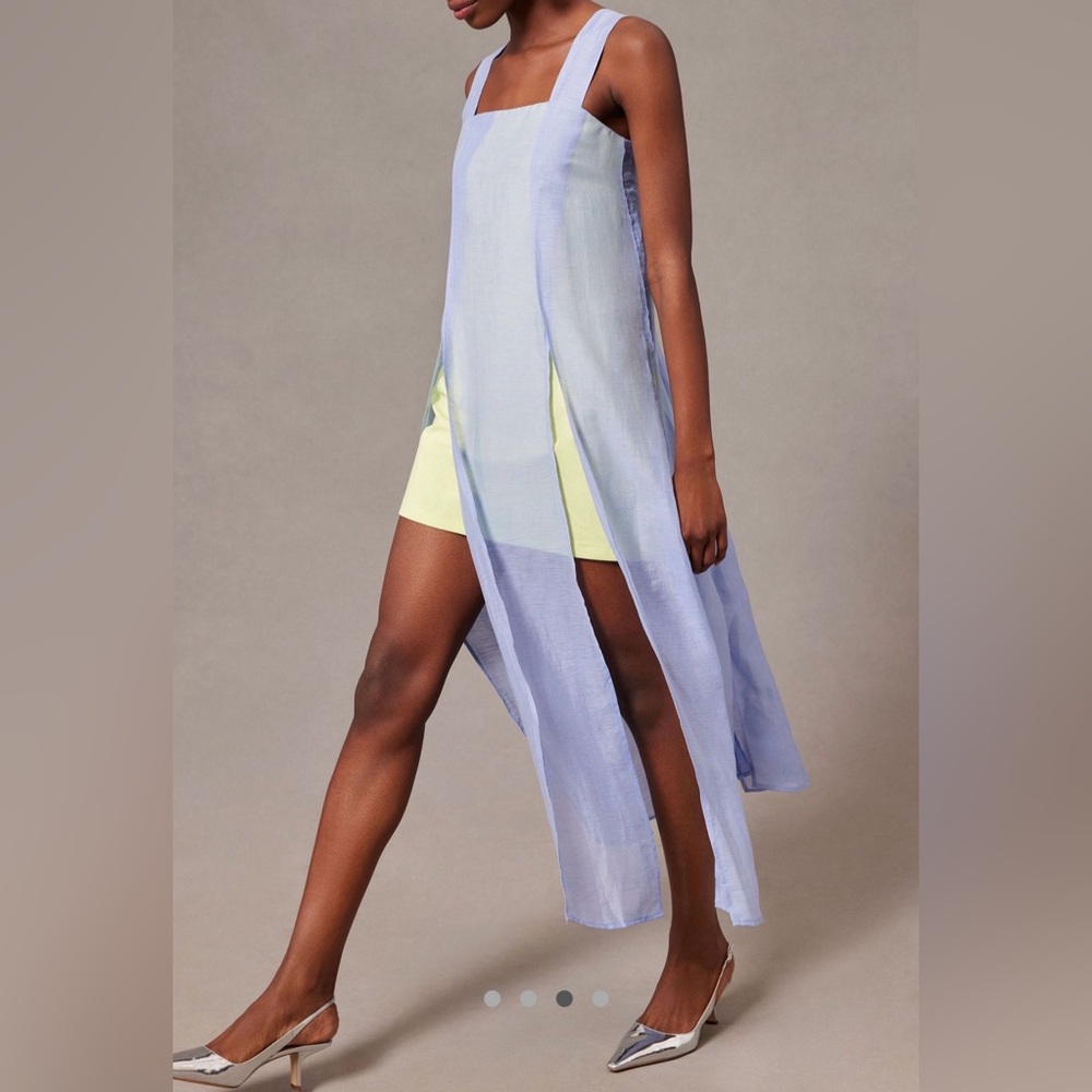 NWT By Anthropologie Lavender and Lime Square-Neck Slit Dress Sizes 6 & 8 - Picture 3 of 8